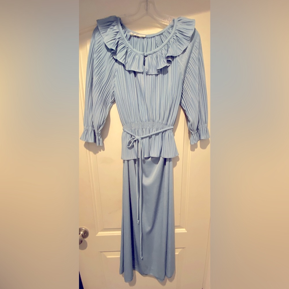 Ruffled Vintage Hal Ferman 70’s light blue poly skirt/dress set